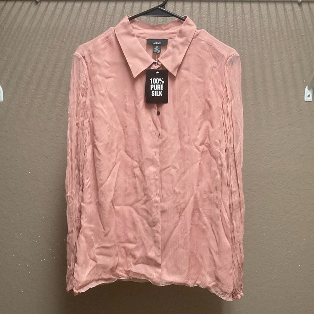 Alfani Women's Pure Silk Blouse in Soft Pink